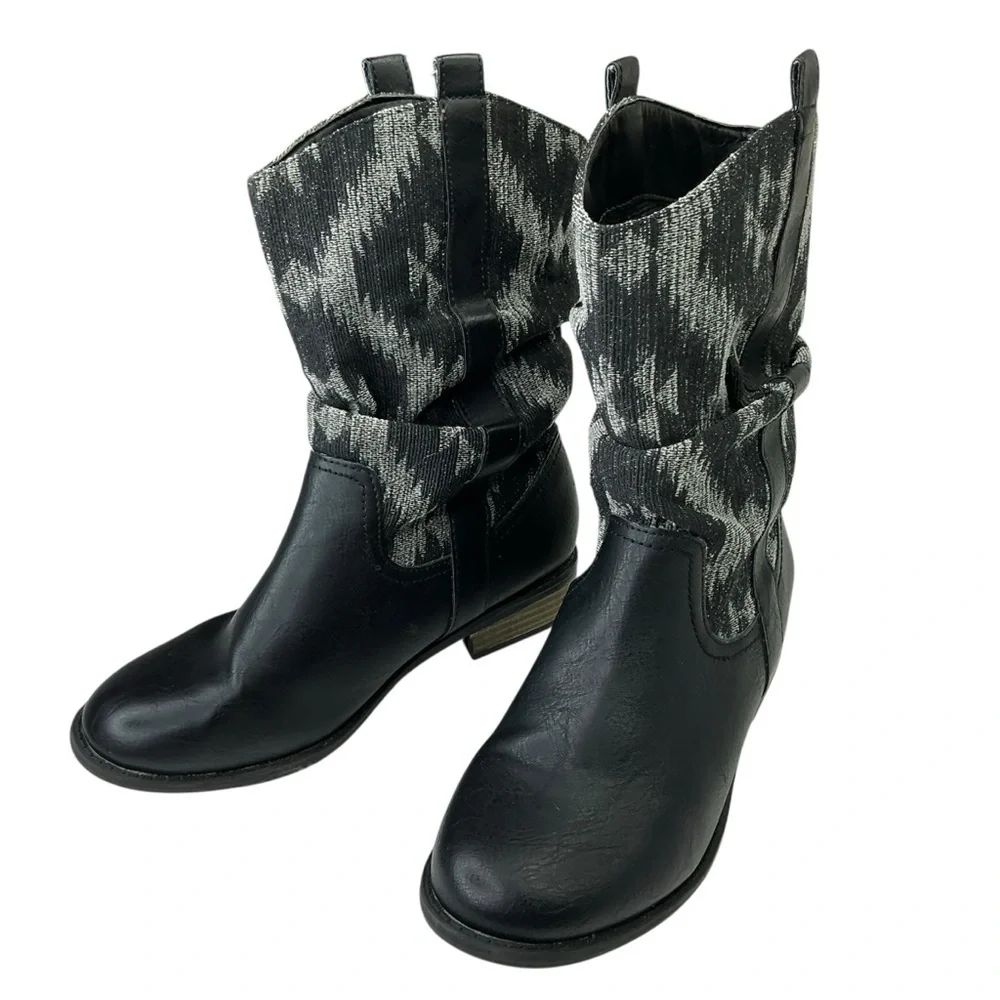 Old‎ Navy Black and Gray Girls Boots Size 2 Southwestern Print Slouchy Style